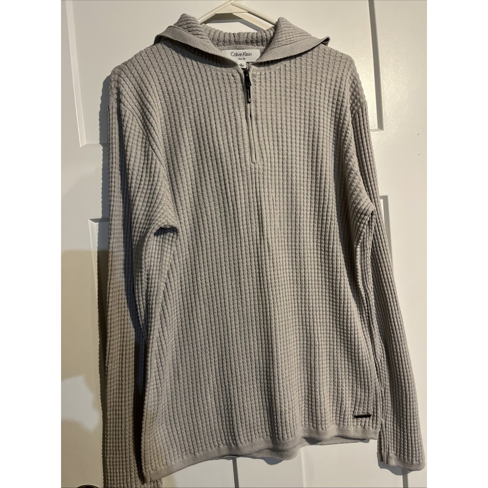 Calvin Klein Men’s Slim Fit Quarter Zip Hoodie Size Large Light Gray
